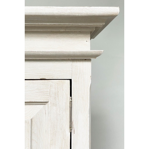 92 - ARMOIRE, French style traditionally grey painted with two panelled doors enclosing hanging space abo... 