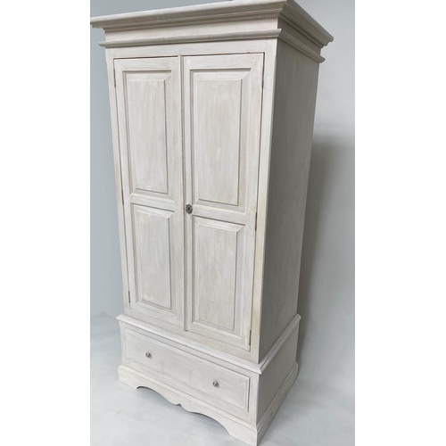 92 - ARMOIRE, French style traditionally grey painted with two panelled doors enclosing hanging space abo... 