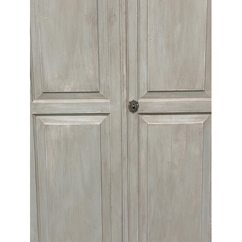 92 - ARMOIRE, French style traditionally grey painted with two panelled doors enclosing hanging space abo... 