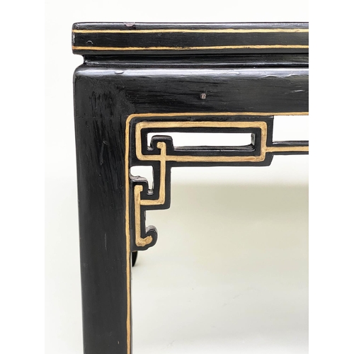 93 - LOW TABLE, Chinese lacquered and gilt, rectangular with carved dragon giltwood panel and glass, 64cm... 