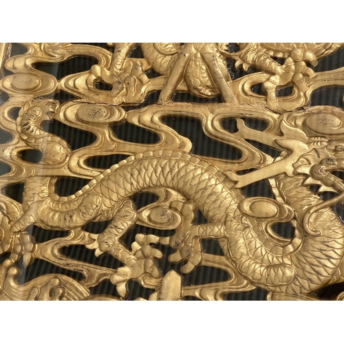 93 - LOW TABLE, Chinese lacquered and gilt, rectangular with carved dragon giltwood panel and glass, 64cm... 