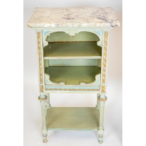 133 - BEDSIDE CABINETS, each 49cm W x 34cm D x 85cm H, an en suite pair, Louis XVI style painted with marb... 