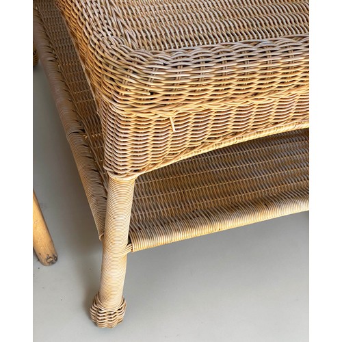 114 - TERRACE SET, rattan, bamboo and cane bound with two armchairs and cane wicker panelled table, chair ... 