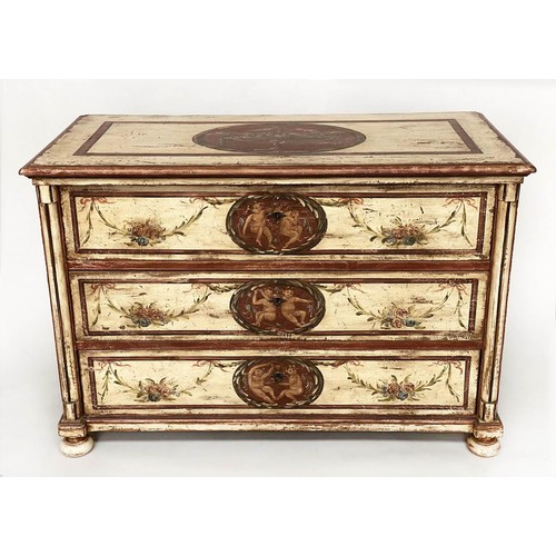 248 - VENETIAN COMMODE, 19th century painted Neo Classical with floral swags and columns with three long d... 