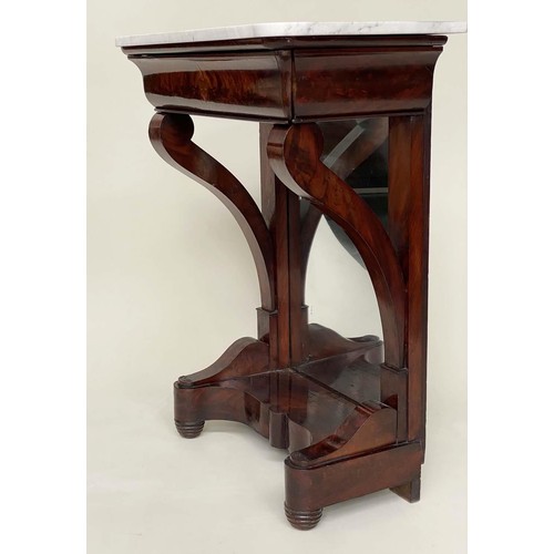 240 - CONSOLE TABLE, 19th century French Louis Philippe flame mahogany, with frieze drawer, mirror back an... 