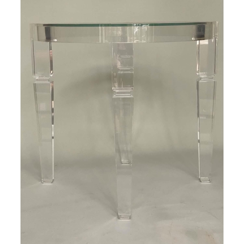 215 - LAMP TABLE, circular glazed and lucite-framed, 75cm H x 100cm W.