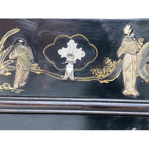 217 - COMMODE, Chinese lacquered and gilt and stone chinoiserie decoration with two short and two long dra... 