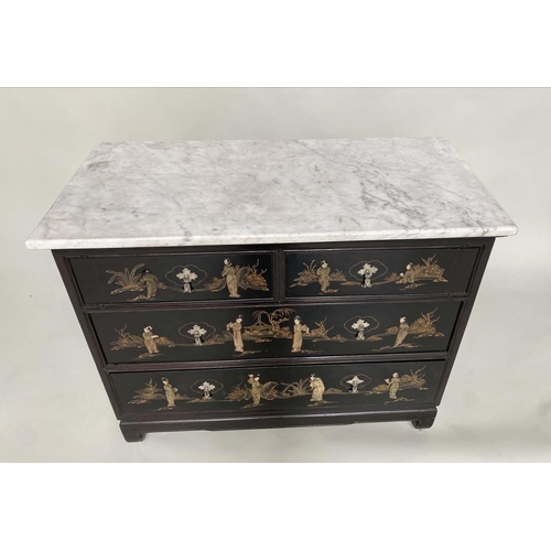 217 - COMMODE, Chinese lacquered and gilt and stone chinoiserie decoration with two short and two long dra... 