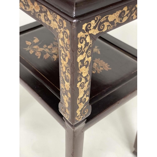 222 - LAMP TABLE, late 19th/early 20th century Chinese lacquered and gilt decorated with two tiers. 70cm H... 