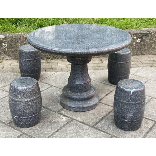 224 - GARDEN/TERRACE SET, granite, comprising table 90cm W x 72cm H and four stools. (5)