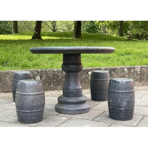 224 - GARDEN/TERRACE SET, granite, comprising table 90cm W x 72cm H and four stools. (5)