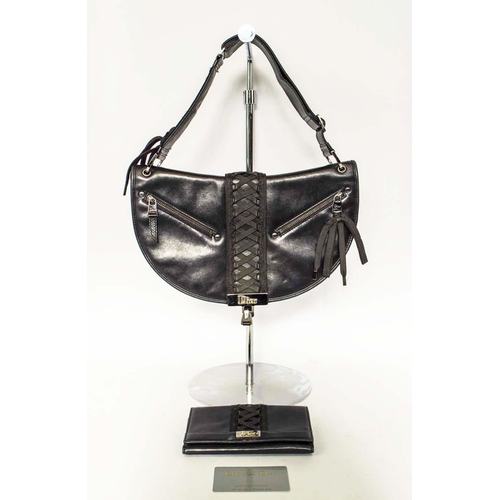 5 - CHRISTIAN DIOR CORSET BAG, by John Galliano, black leather with silver tone hardware, logo fabric li... 