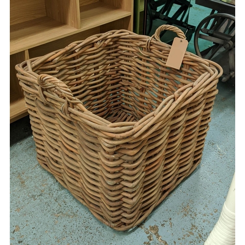 399 - WICKER BASKET, with handles, 66cm x 64cm x 62cm.