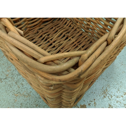 399 - WICKER BASKET, with handles, 66cm x 64cm x 62cm.