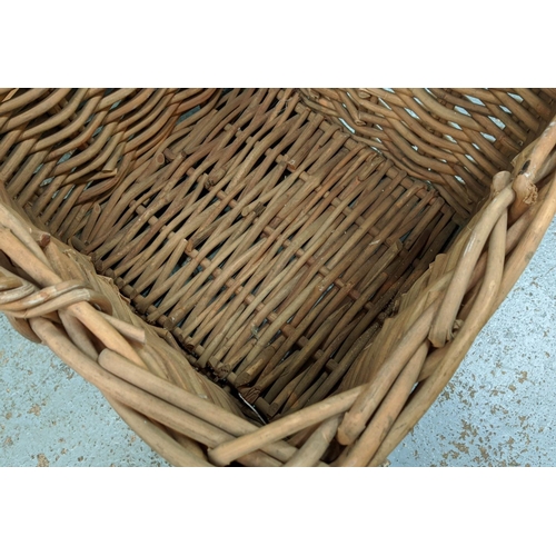 399 - WICKER BASKET, with handles, 66cm x 64cm x 62cm.