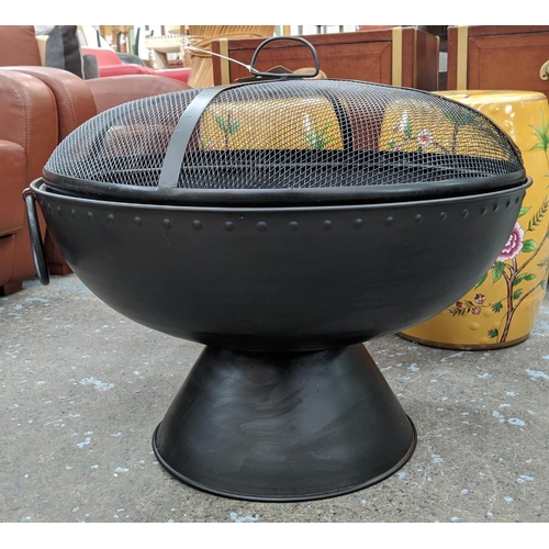 393 - FIRE BOWL, with lift off guard and grill, black painted metal, 60cm diam x 55cm.