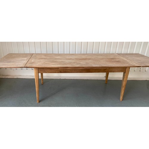 118 - FARMHOUSE TABLE, antique French chestnut with planked and cleated top extending with two additional ... 