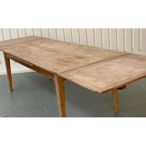 118 - FARMHOUSE TABLE, antique French chestnut with planked and cleated top extending with two additional ... 