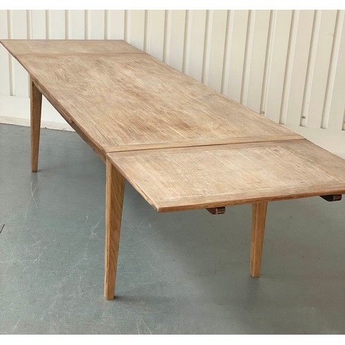 118 - FARMHOUSE TABLE, antique French chestnut with planked and cleated top extending with two additional ... 