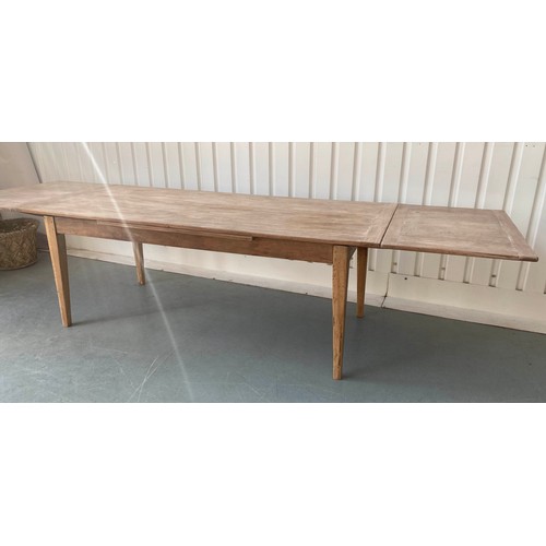 118 - FARMHOUSE TABLE, antique French chestnut with planked and cleated top extending with two additional ... 