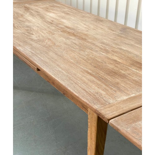 118 - FARMHOUSE TABLE, antique French chestnut with planked and cleated top extending with two additional ... 