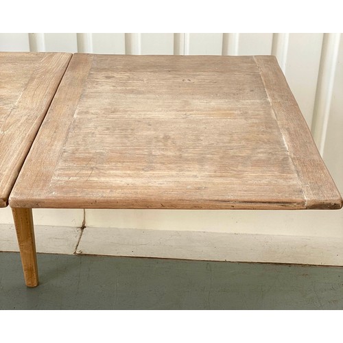 118 - FARMHOUSE TABLE, antique French chestnut with planked and cleated top extending with two additional ... 