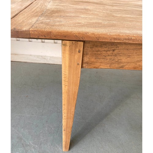 118 - FARMHOUSE TABLE, antique French chestnut with planked and cleated top extending with two additional ... 