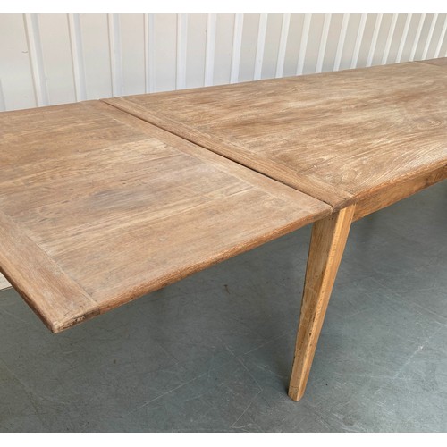 118 - FARMHOUSE TABLE, antique French chestnut with planked and cleated top extending with two additional ... 