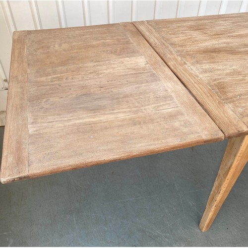 118 - FARMHOUSE TABLE, antique French chestnut with planked and cleated top extending with two additional ... 