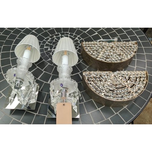 509 - WALL LIGHTS, two pairs of differing design, 39cm x 14cm x 18cm at largest. (4)