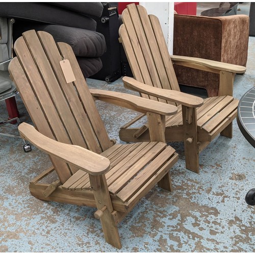 387 - ADIRONDACK STYLE GARDEN LOUNGE CHAIRS, a pair, 72cm x 100cm x 98cm, fold down design. (2)