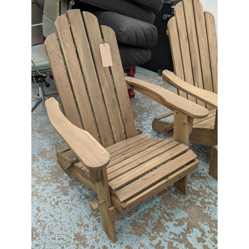 387 - ADIRONDACK STYLE GARDEN LOUNGE CHAIRS, a pair, 72cm x 100cm x 98cm, fold down design. (2)