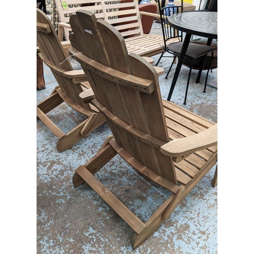 387 - ADIRONDACK STYLE GARDEN LOUNGE CHAIRS, a pair, 72cm x 100cm x 98cm, fold down design. (2)