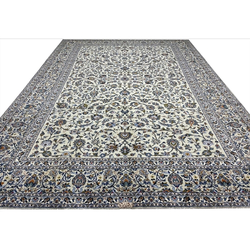 121 - FINE SIGNED PERSIAN KURK KASHAN CARPET, 420cm x 297cm.