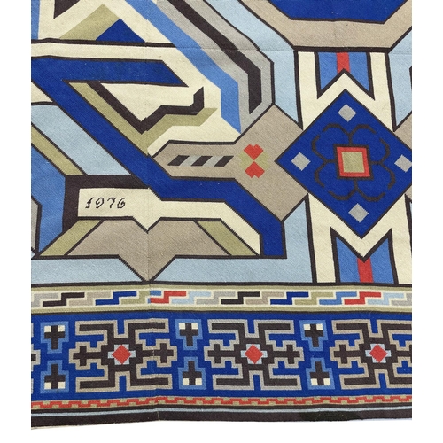 122 - SIGNED AND DATED UNUSUAL ART DECO DESIGN EUROPEAN NEEDLEPOINT CARPET, 393cm x 258cm.