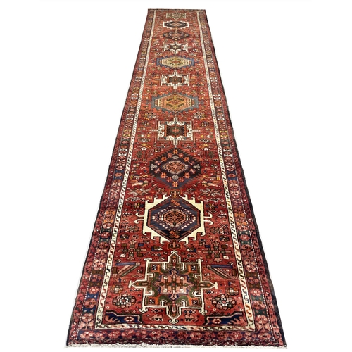 123 - FINE PERSIAN KARAJA LONG RUNNER, 514cm x 100cm.