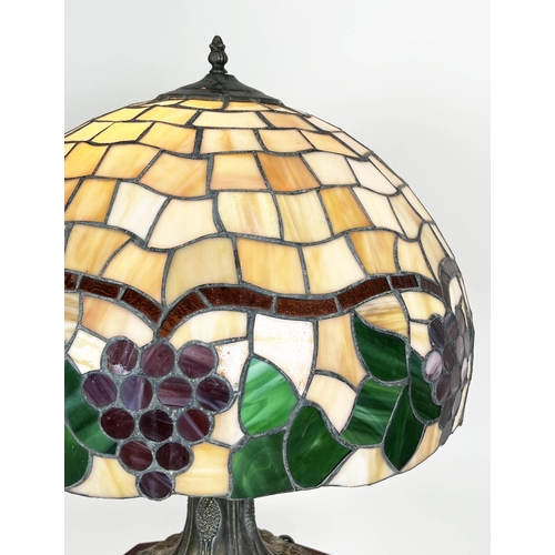 133 - TIFFANY STYLE LAMP, the shade decorated with grapes and vine leaves on an Art Nouveau design base, 6... 