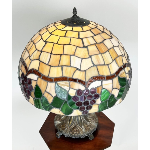 133 - TIFFANY STYLE LAMP, the shade decorated with grapes and vine leaves on an Art Nouveau design base, 6... 