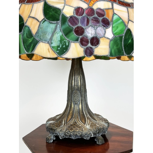 133 - TIFFANY STYLE LAMP, the shade decorated with grapes and vine leaves on an Art Nouveau design base, 6... 