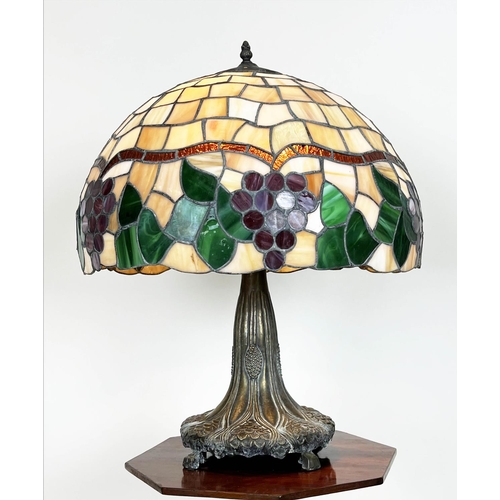 133 - TIFFANY STYLE LAMP, the shade decorated with grapes and vine leaves on an Art Nouveau design base, 6... 