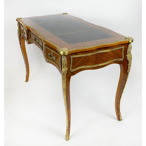 134 - BUREAU PLAT, 78cm H x 122cm W x 61cm D, Louis XV style walnut and brass mounted with black leather t... 