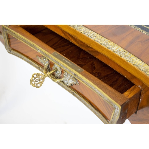 134 - BUREAU PLAT, 78cm H x 122cm W x 61cm D, Louis XV style walnut and brass mounted with black leather t... 