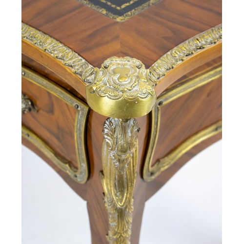 134 - BUREAU PLAT, 78cm H x 122cm W x 61cm D, Louis XV style walnut and brass mounted with black leather t... 