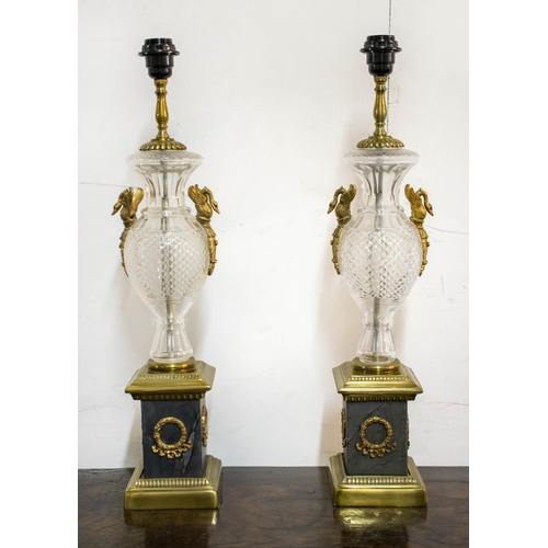 137 - TABLE LAMPS, 63cm H x 14cm W, a pair, Empire style glass, brass and marble. (2)