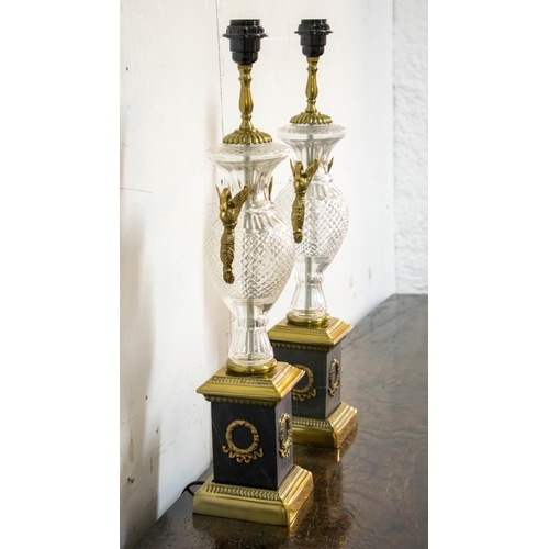 137 - TABLE LAMPS, 63cm H x 14cm W, a pair, Empire style glass, brass and marble. (2)