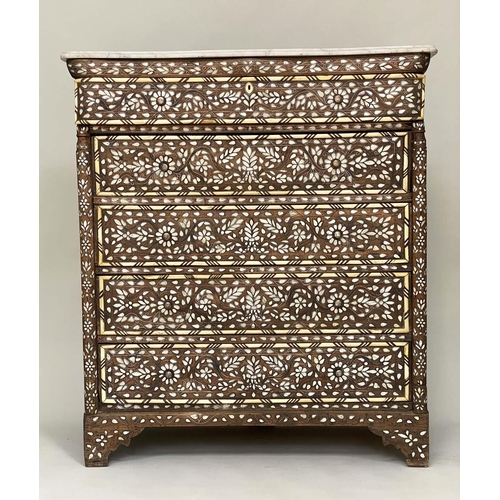 141 - SYRIAN COMMODE, 19th century Syrian hardwood, bone, mother of pearl and silvered metal inlaid with m... 