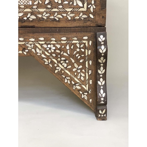 145 - SYRIAN CABINET, 19th century Syrian hardwood, bone, mother or pearl and silvered metal inlaid with f... 