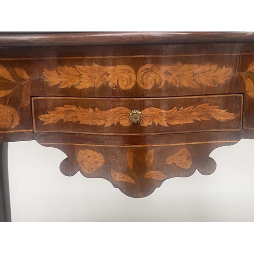 157 - DUTCH CARD TABLE, 19th century mahogany and satinwood foliate marquetry with apron drawer foldover b... 