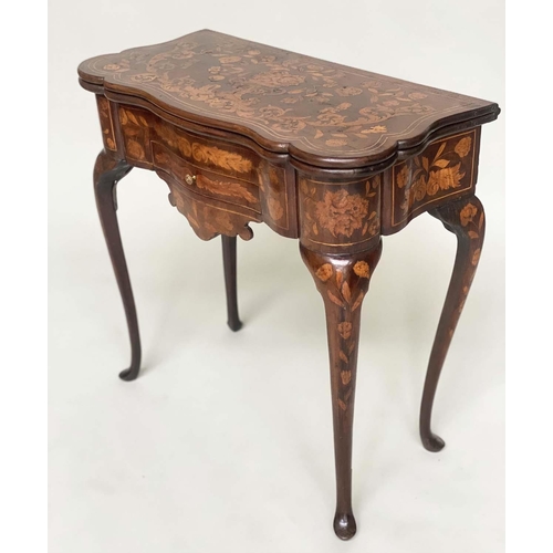 157 - DUTCH CARD TABLE, 19th century mahogany and satinwood foliate marquetry with apron drawer foldover b... 