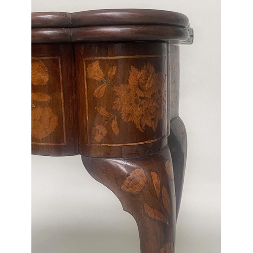 157 - DUTCH CARD TABLE, 19th century mahogany and satinwood foliate marquetry with apron drawer foldover b... 